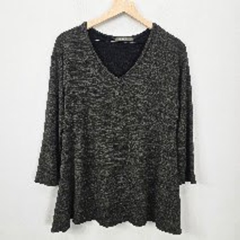 Cut Loose Tunic Top Womens S Green 3/4 Sleeve Relaxed Pullover Lagenlook V-Neck